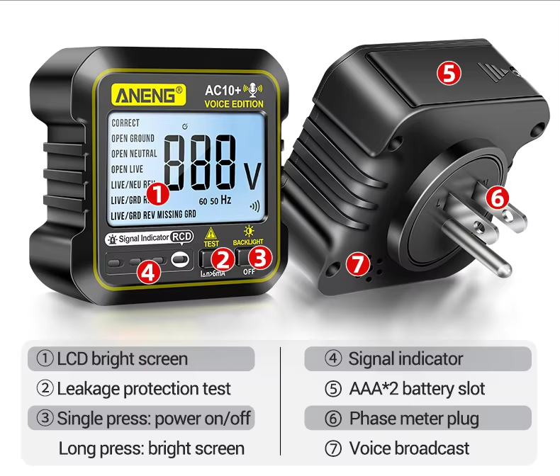 ANENG AC10+ Digital Display Multimeter Socket Tester