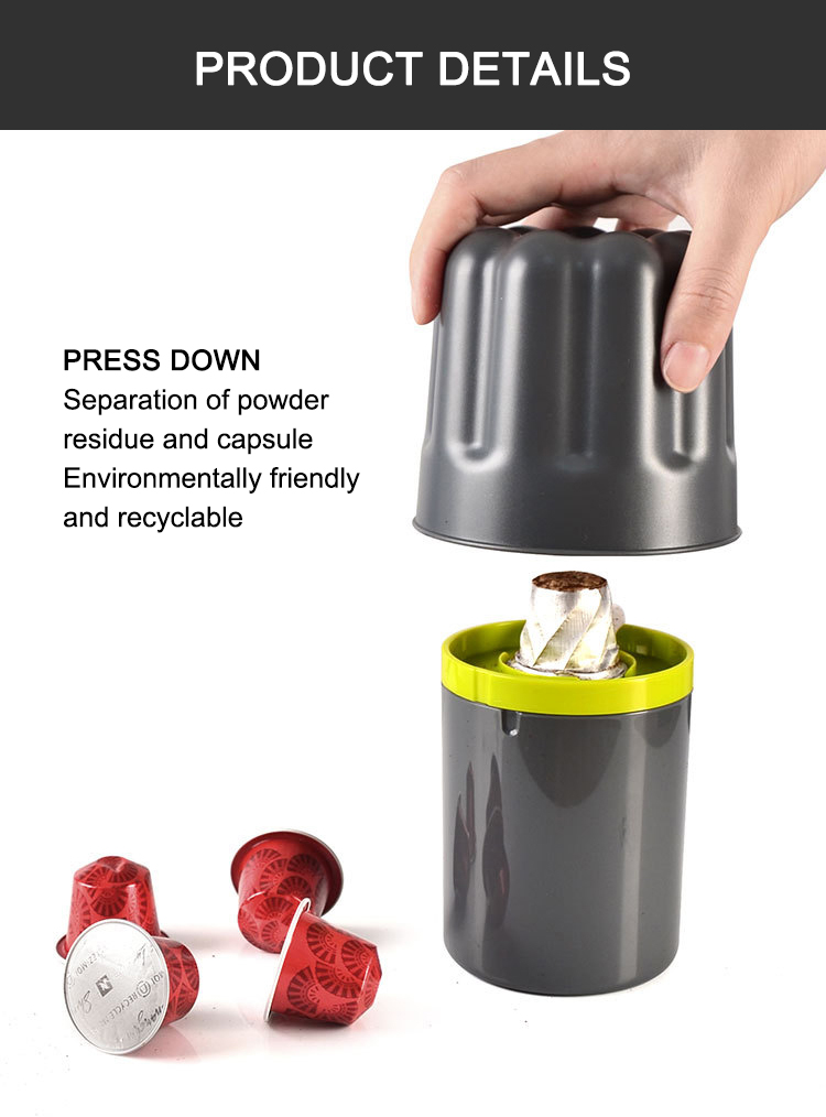 Eco-Friendly Nespresso Capsule Recycler. Place capsule upside down in the recycler then press down.