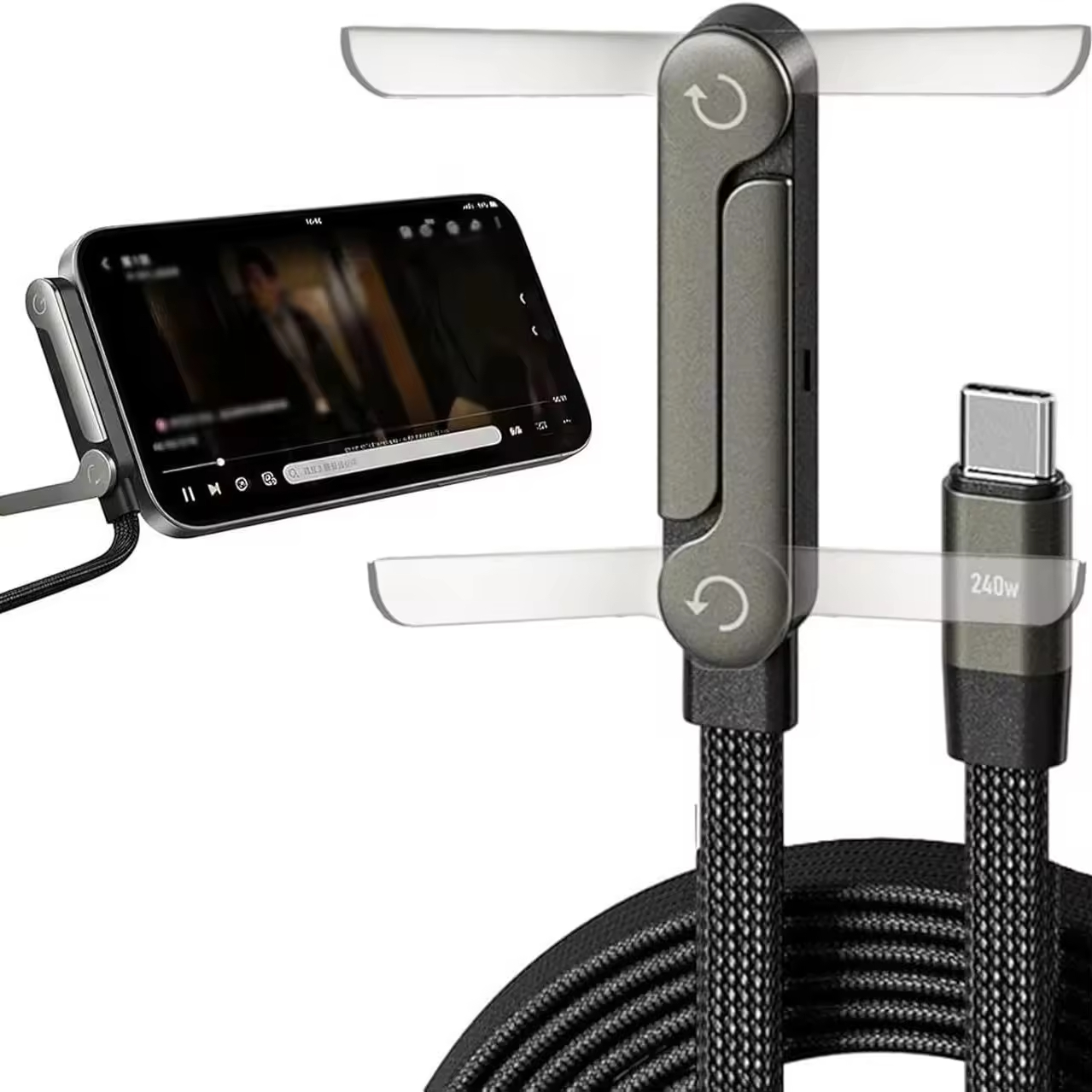 USB-C to USB-C 240W Super Fast Charging data Cable with Foldable Stand (1.5m) - Image 9